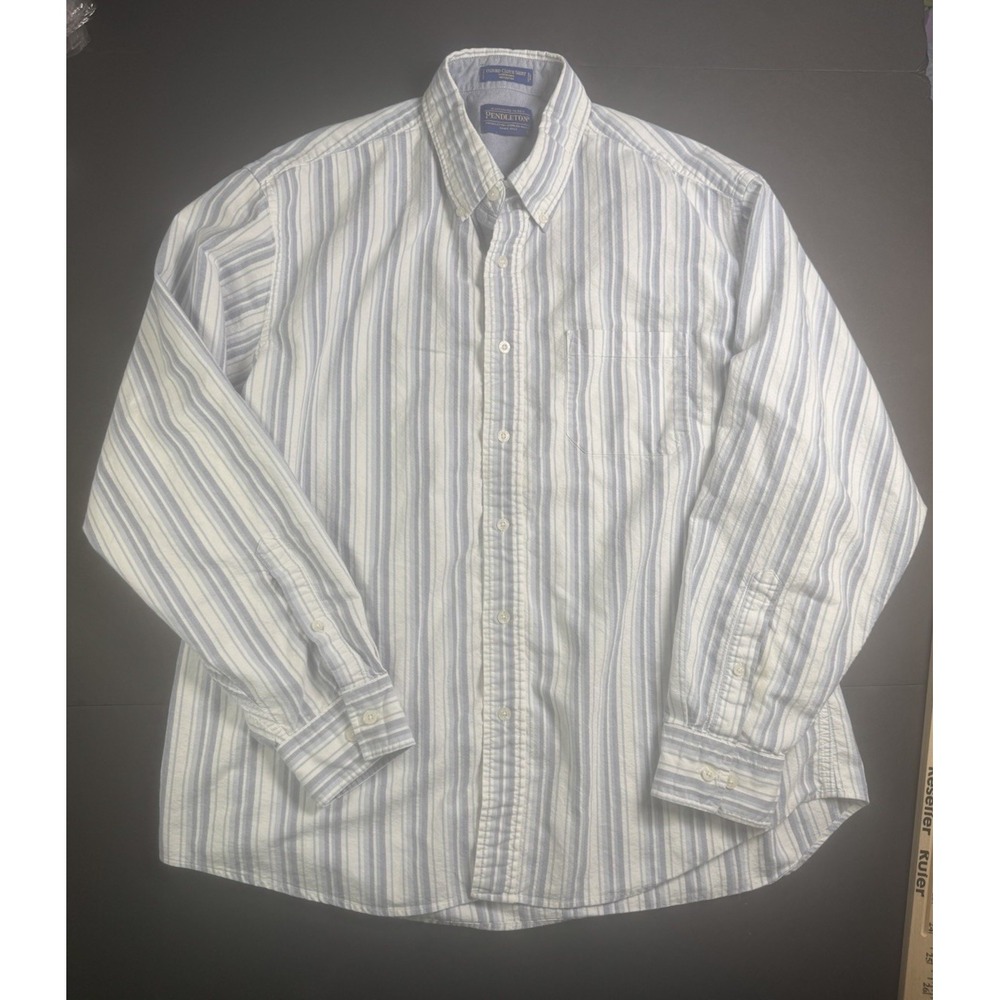 Pendleton Oxford Cloth Shirt Mens XL Blue Long Sleeve Button Down Cotton Striped